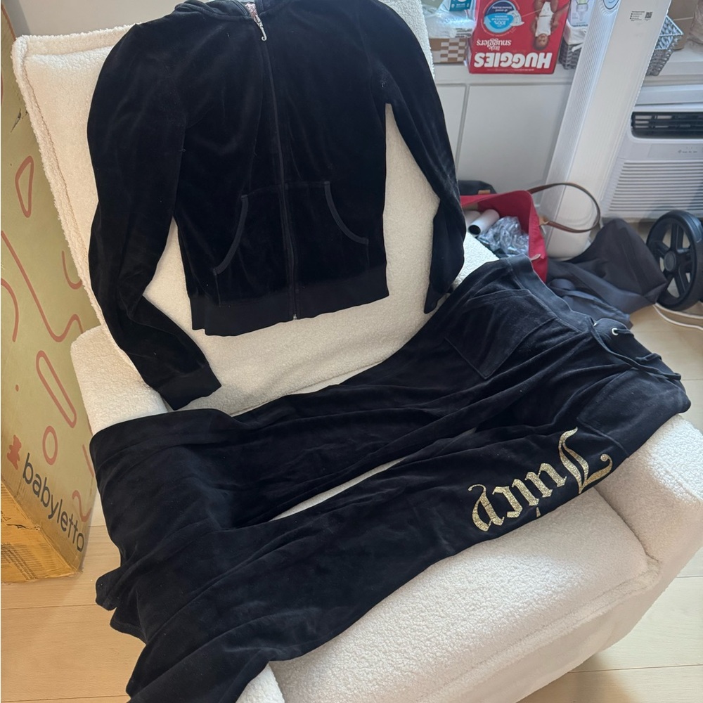 Juicy Couture Black Velour Jogger Set